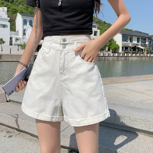 Korean Fashion Strap High-waisted Denim Shorts