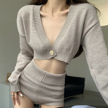 Y2K Solid Color Sexy Shorts Two-piece Suit