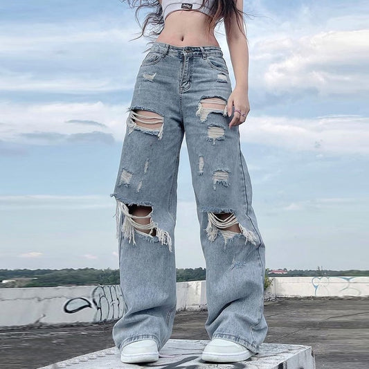 Ripped Loose Denim Street Pants