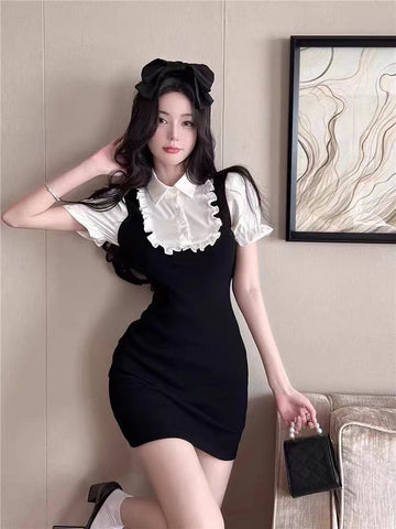 Summer Polo Slim Black White Dress