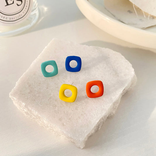 ins Style Contrast Color Hollow Geometric Earrings