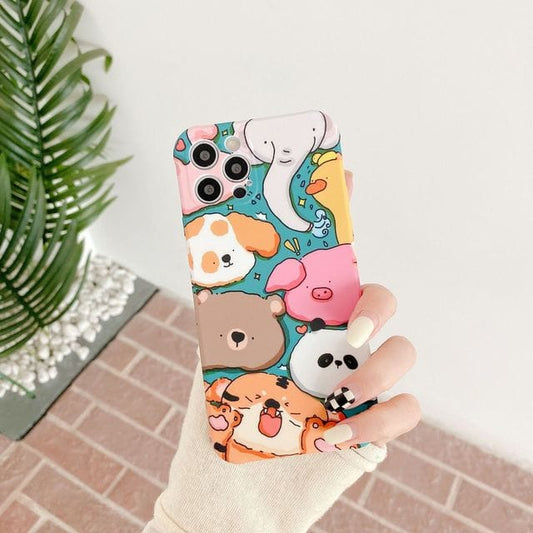 Kawaii Cartoon Zoo Art iPhone Case