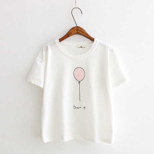 Harajuku Pink Color Print T-Shirts